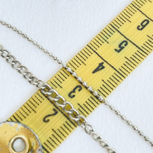 Silver Tone 8-Charm Necklace Opera Length Double Stranded Ball & Cable Chains - Picture 11 of 12